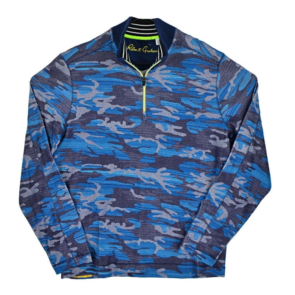 NWT Robert Graham Men's Street Circuit Camo Half Zip Knit Pullover Jacket XL